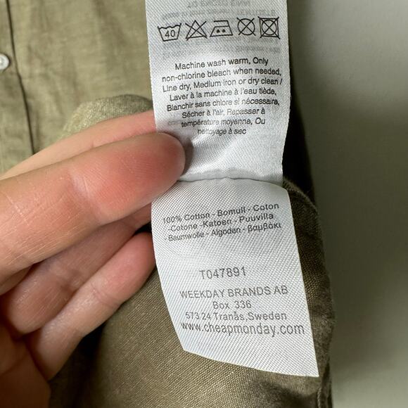 Cheap Monday Damon Shirt Men's‎ XL Button Up Olive Green Cotton Grunge Skater - Picture 5 of 6